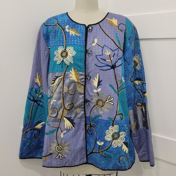 Vintage Draper's & Damon's Women's Artsy Patchwork Embroidered Jacket Size XL
